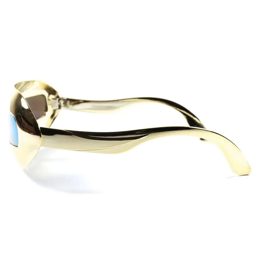 Alien Space Robot Party Costume Futuristic Novelty Gold Mirrored Sun Glasses